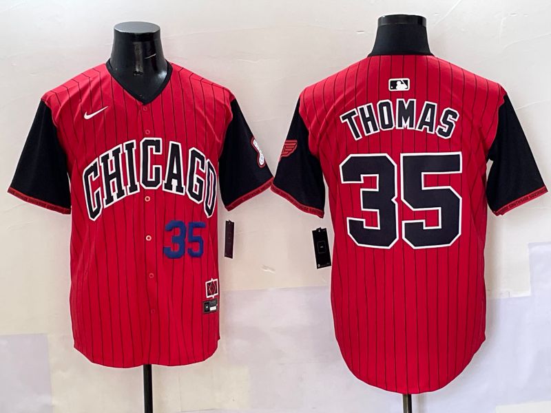 Men 2025 Chicago White Sox #35 Thomas Red Stripe Joint Name Nike MLB Jersey style 33